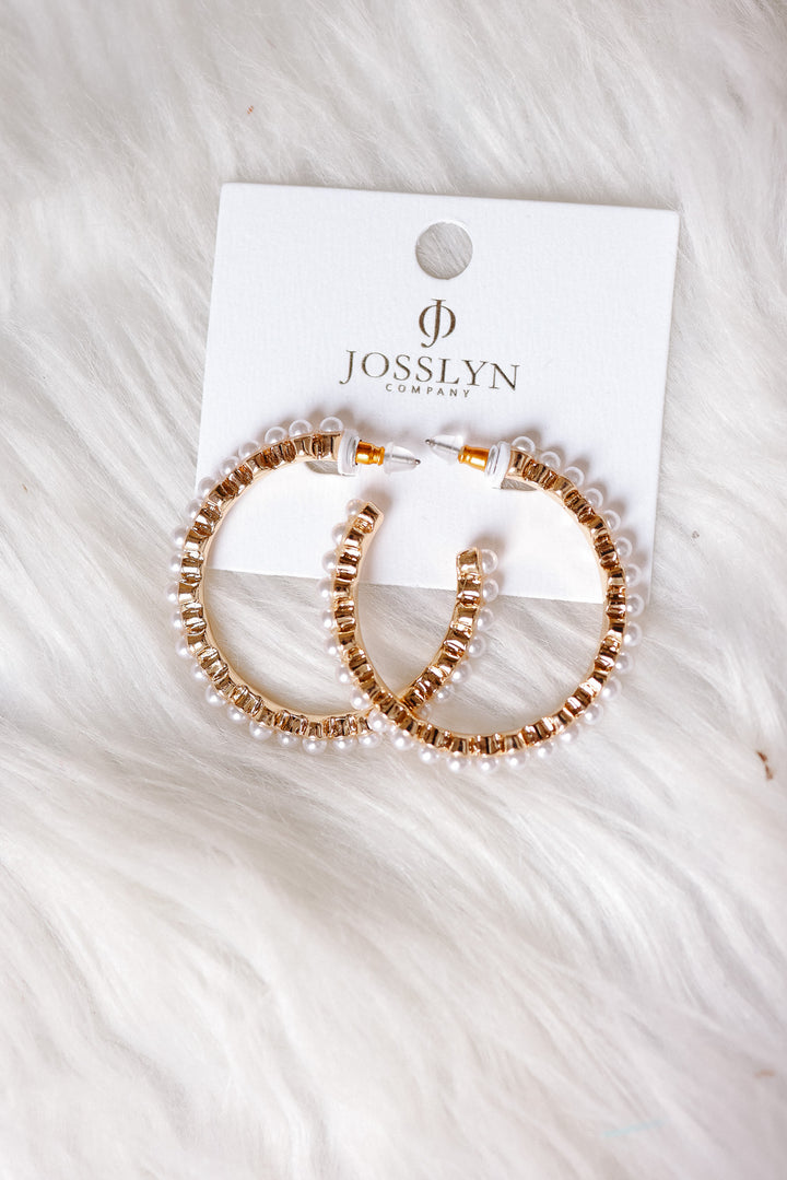 Pearl-Embellished Gold Hoop Earrings