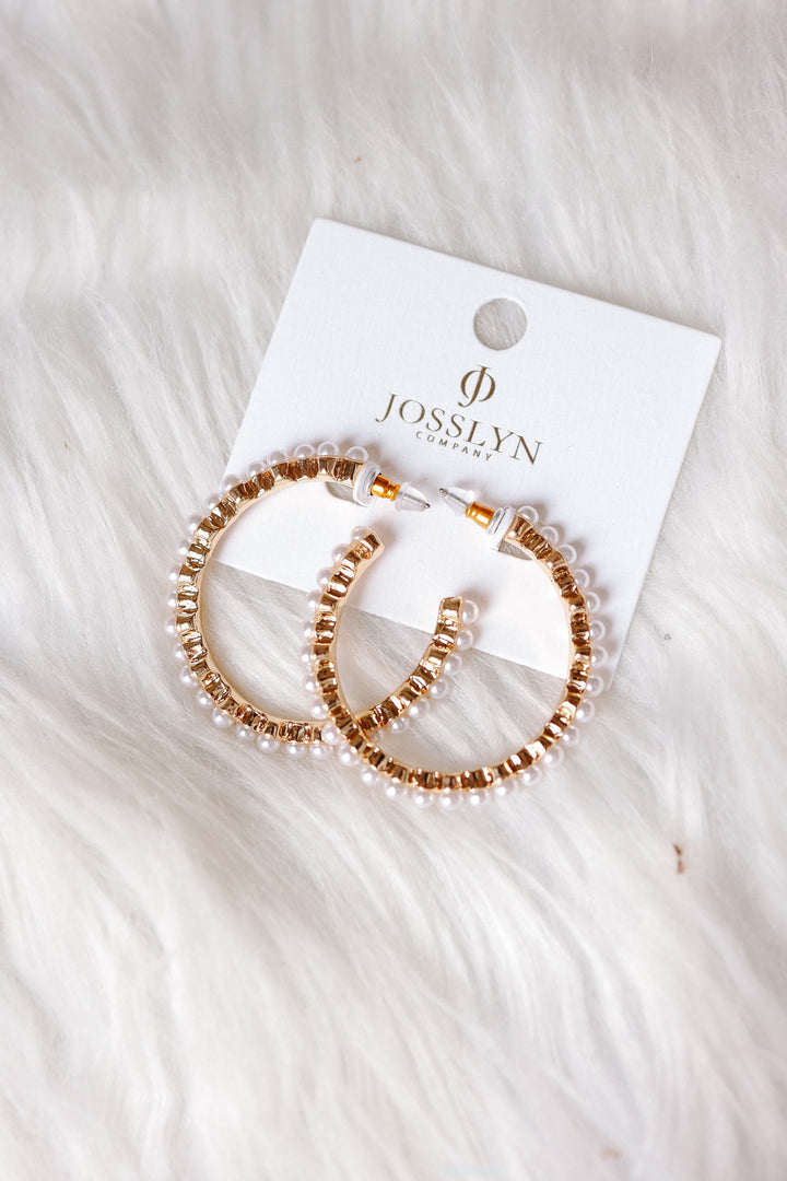 Pearl-Embellished Gold Hoop Earrings