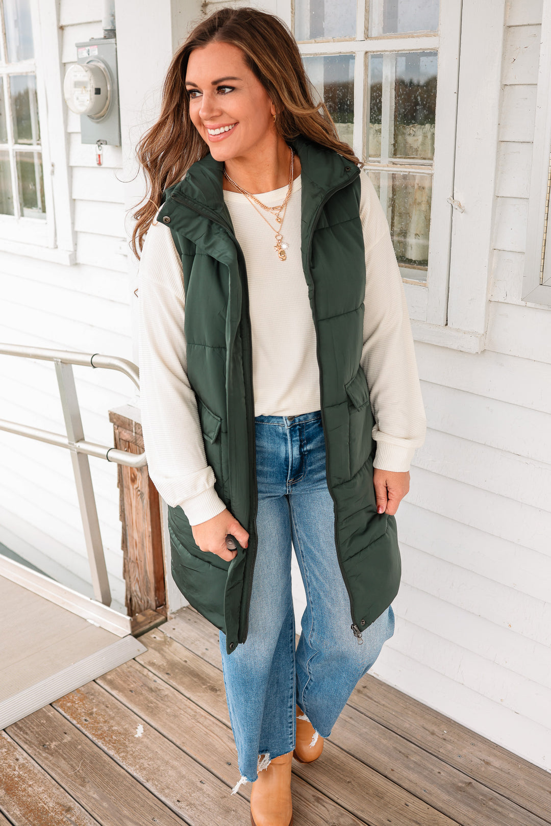 Krista Long Vest - Dark Green