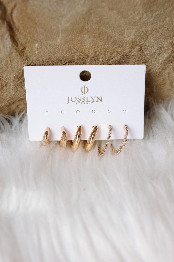 Tapered Rhinestone Huggie Hoop Trio Earring