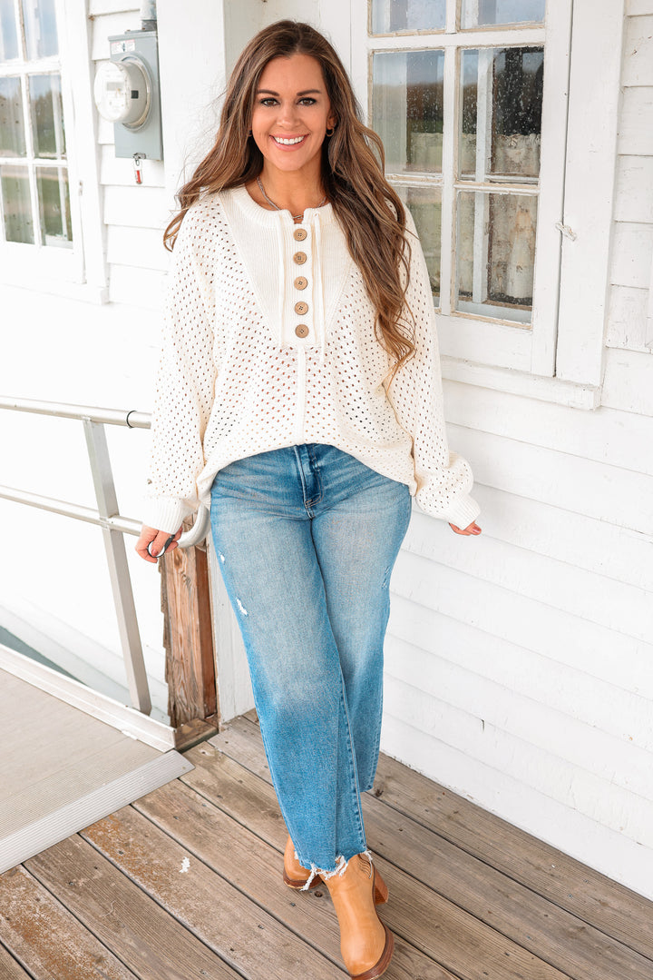 Ayla Henley Dolman Pullover Sweater - Cream