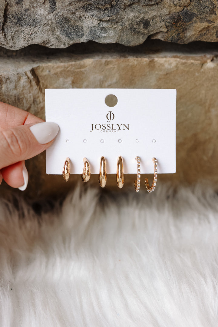 Tapered Rhinestone Huggie Hoop Trio Earring