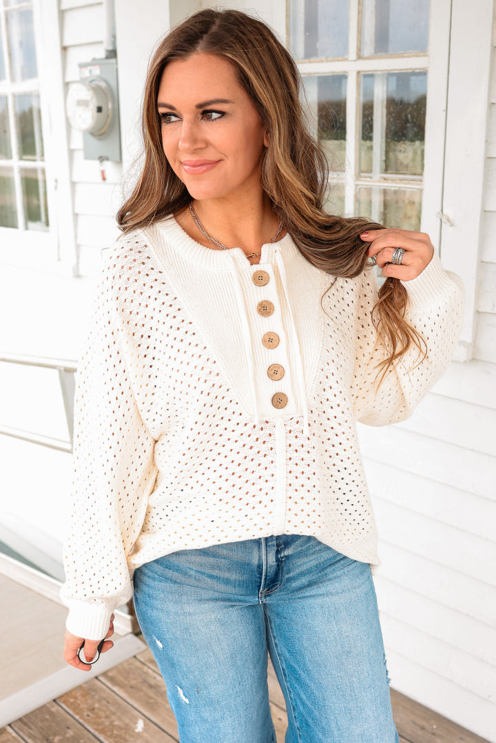 Ayla Henley Dolman Pullover Sweater - Cream