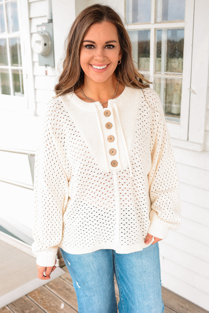 Ayla Henley Dolman Pullover Sweater - Cream