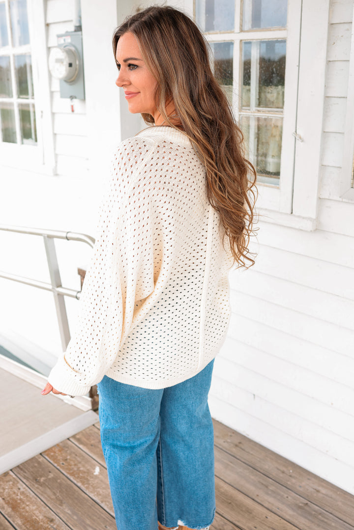 Ayla Henley Dolman Pullover Sweater - Cream