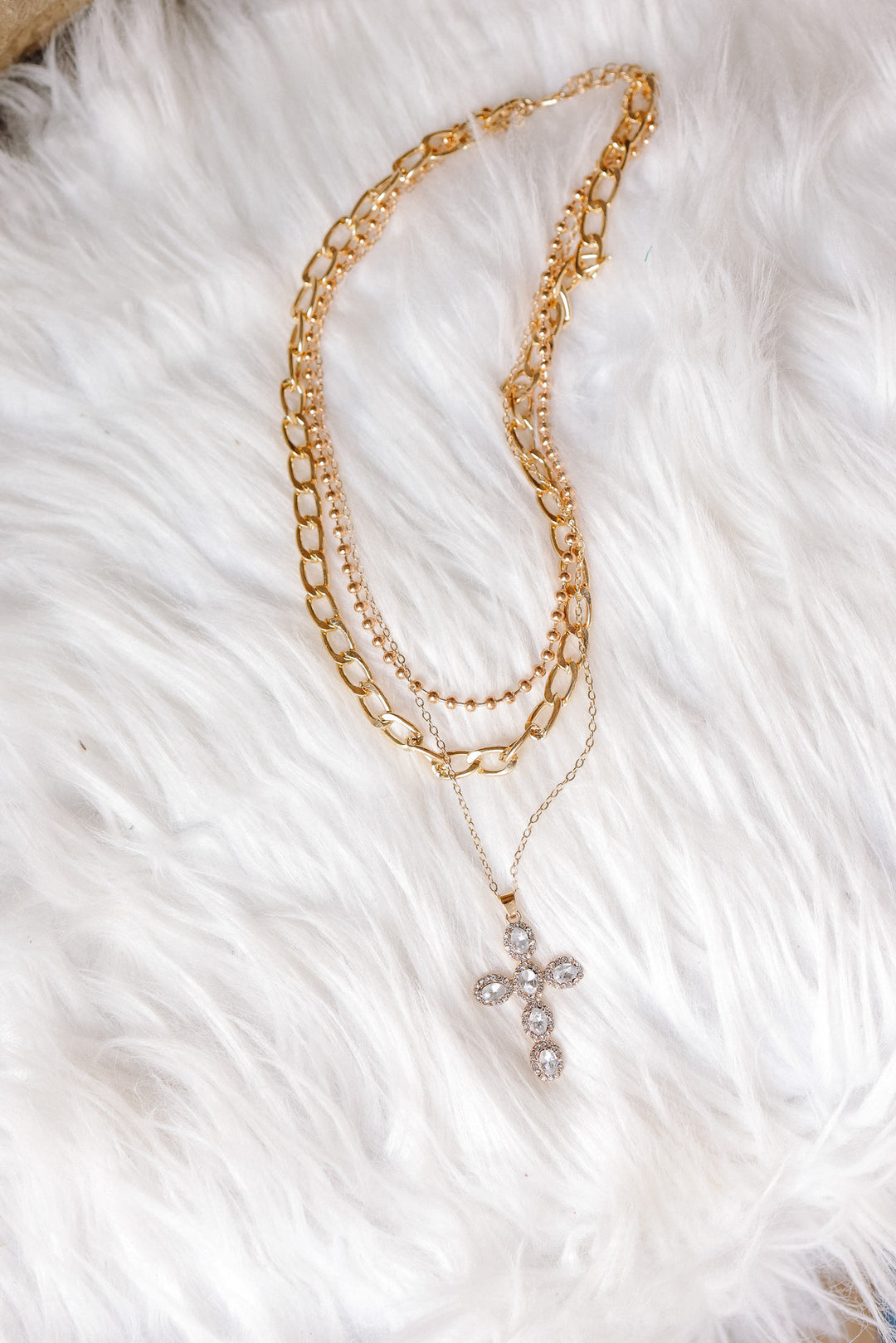 Rhinestone Cross Multi Layer Necklace