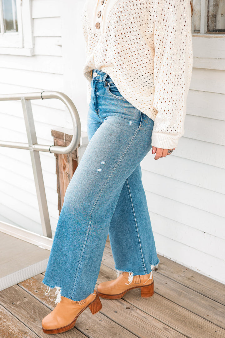 RISEN: Zane Crop Wide Leg Jeans - Medium