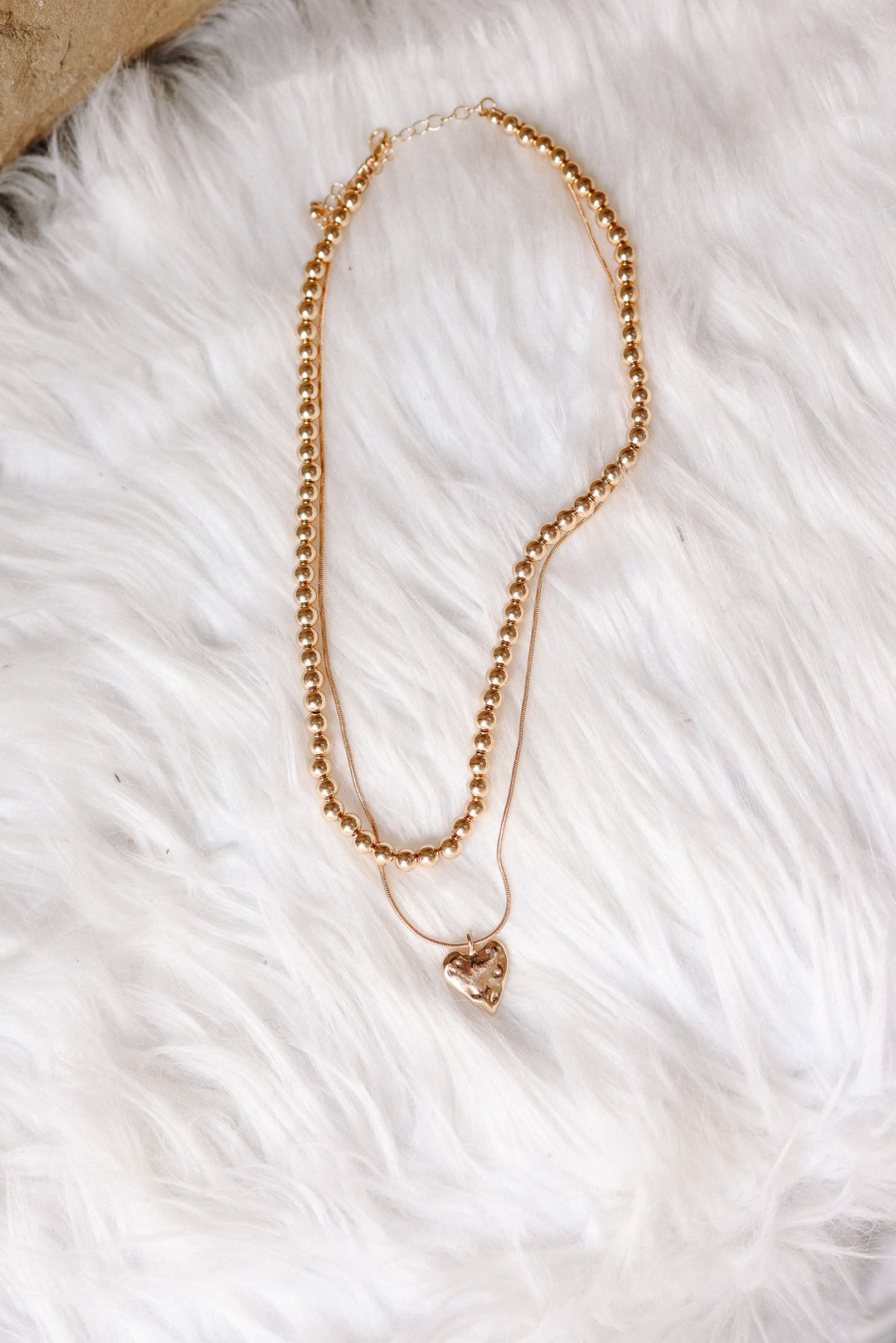 Double Layer Ball Chain Heart Charm Necklace