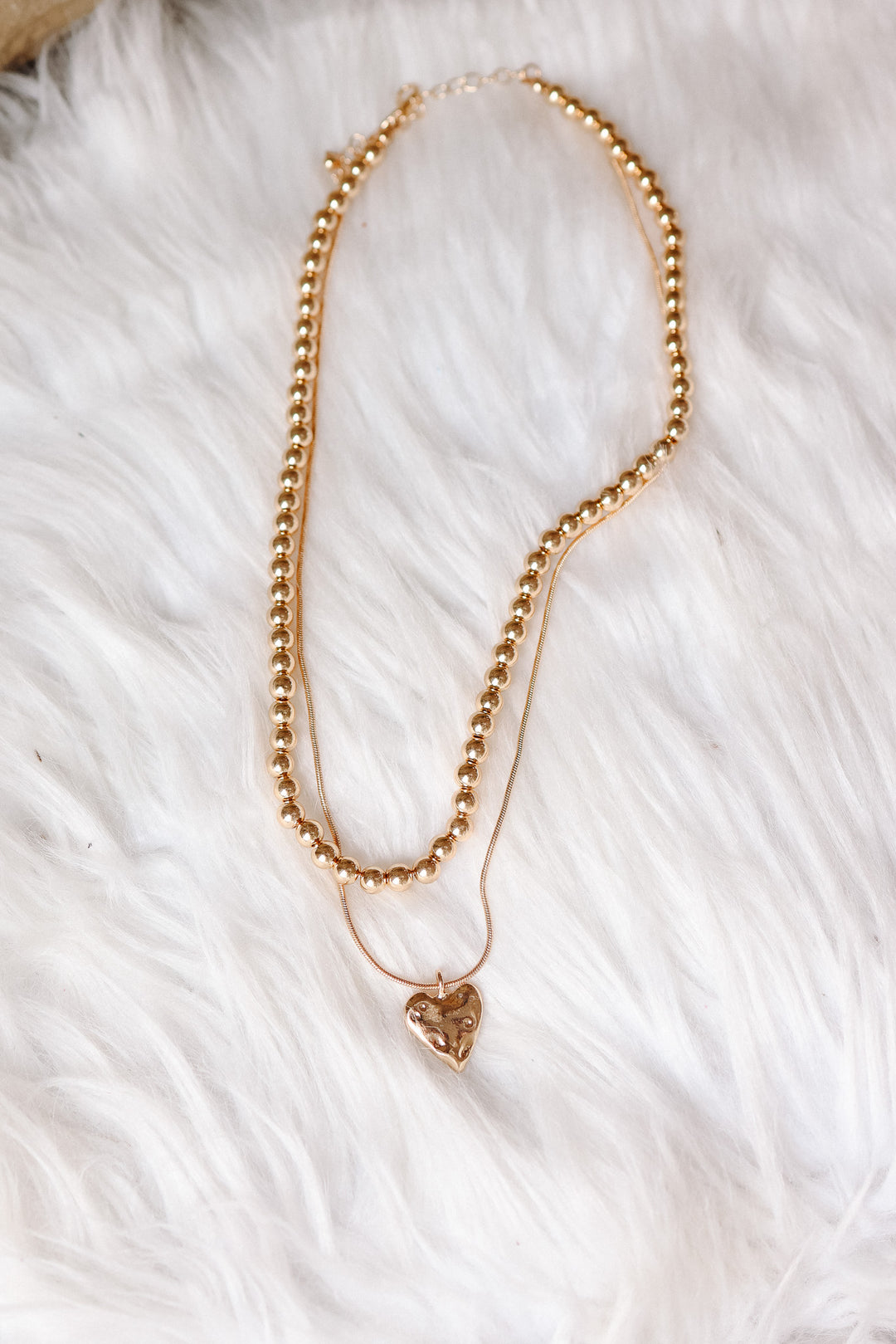 Double Layer Ball Chain Heart Charm Necklace