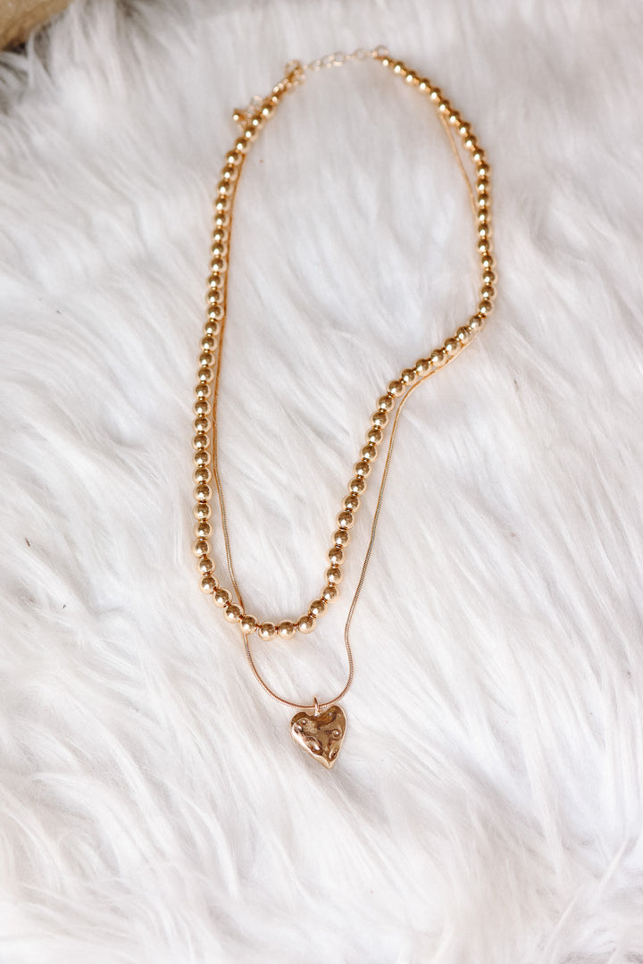 Double Layer Ball Chain Heart Charm Necklace