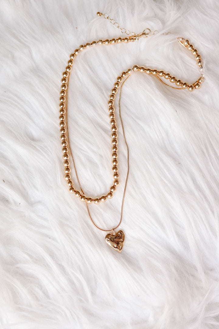 Double Layer Ball Chain Heart Charm Necklace