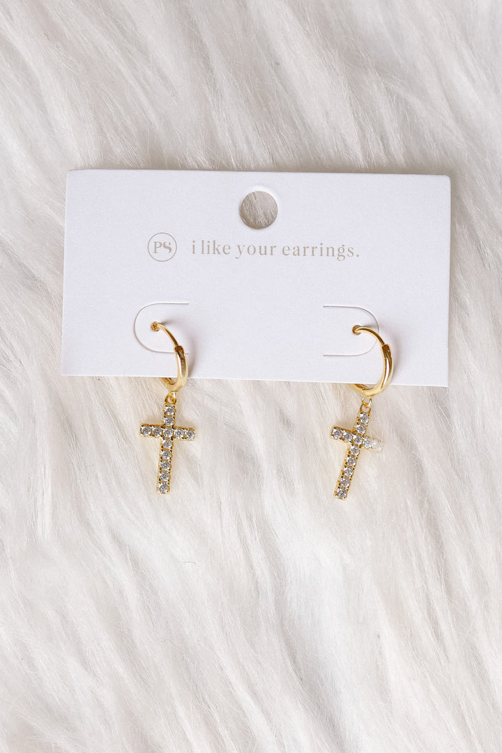 Taryn Diamond Cross Earrings - Gold