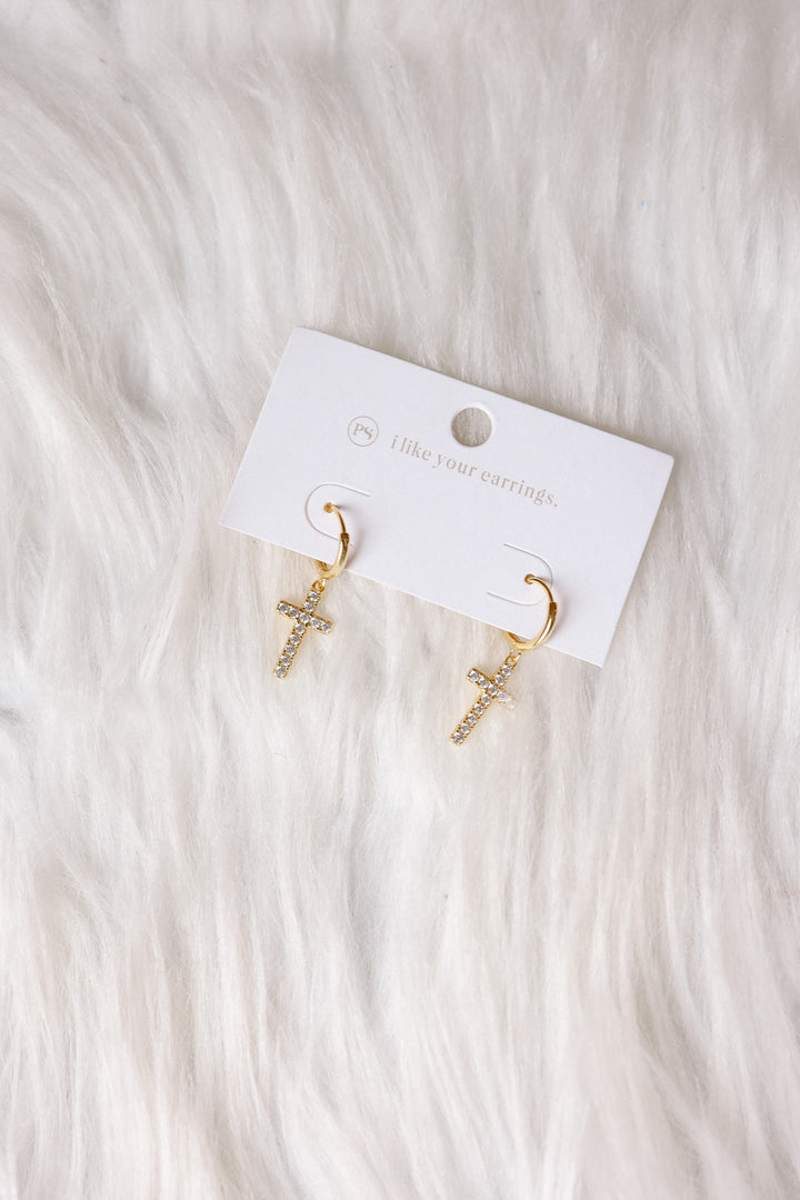 Taryn Diamond Cross Earrings - Gold