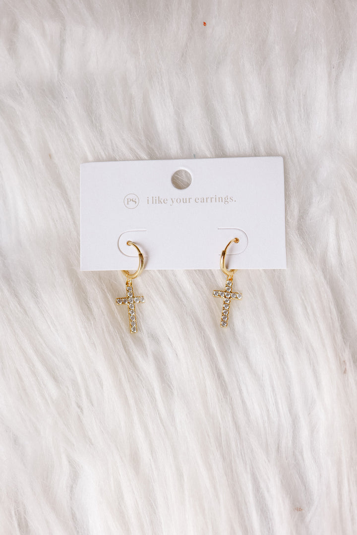 Taryn Diamond Cross Earrings - Gold