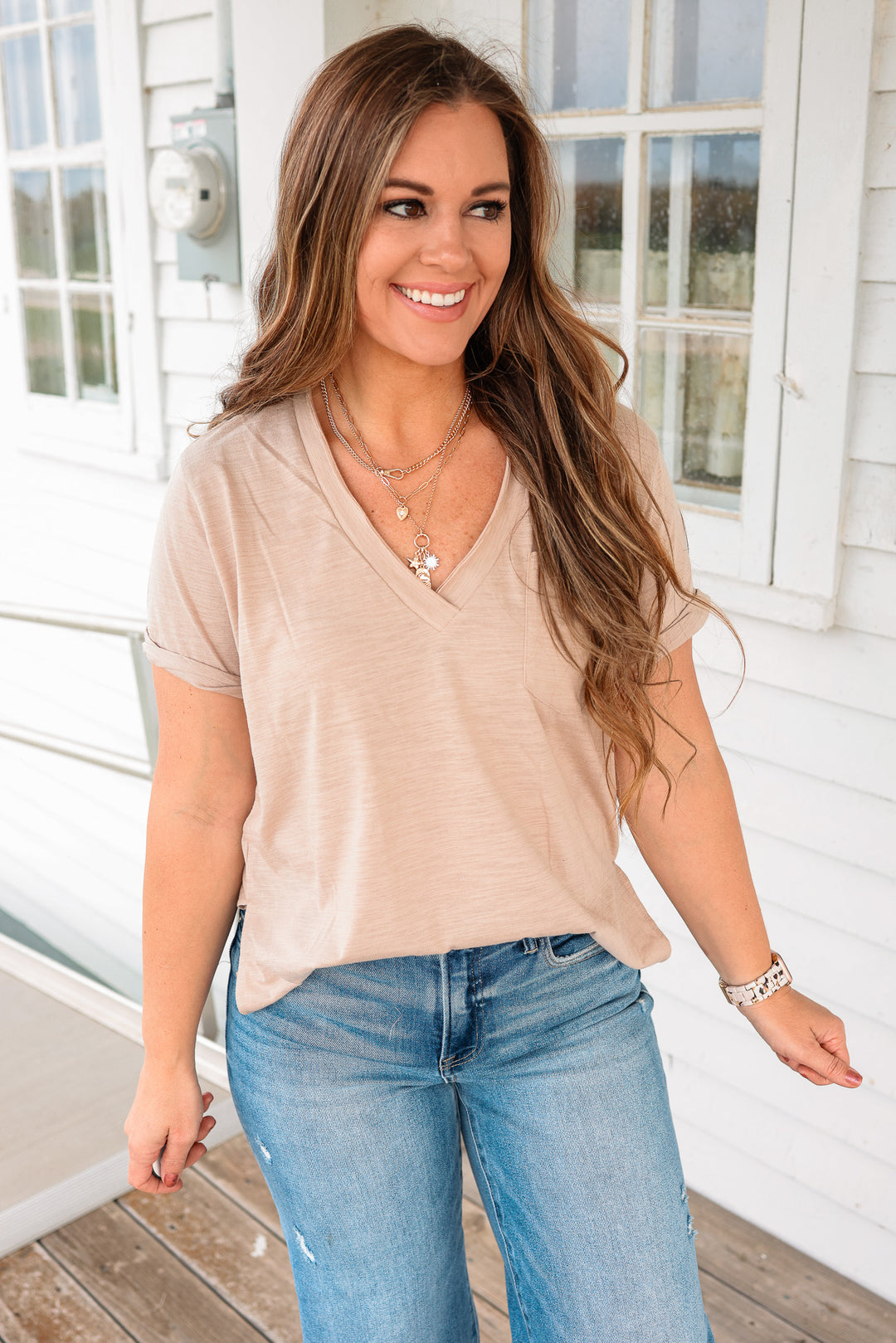 Zoie V-Neck Top - Oat