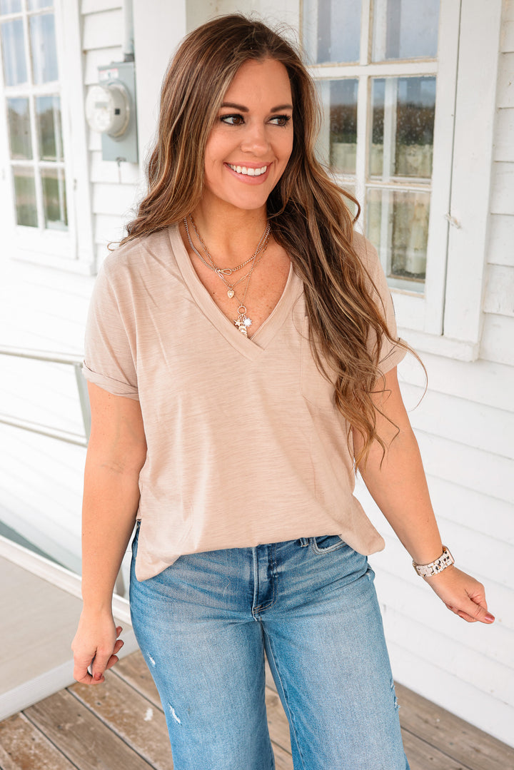 Zoie V-Neck Top - Oat