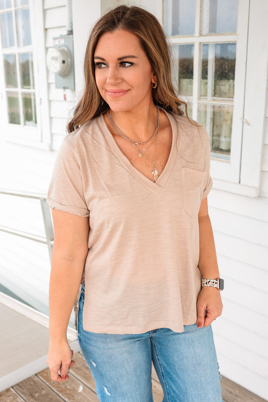 Zoie V-Neck Top - Oat