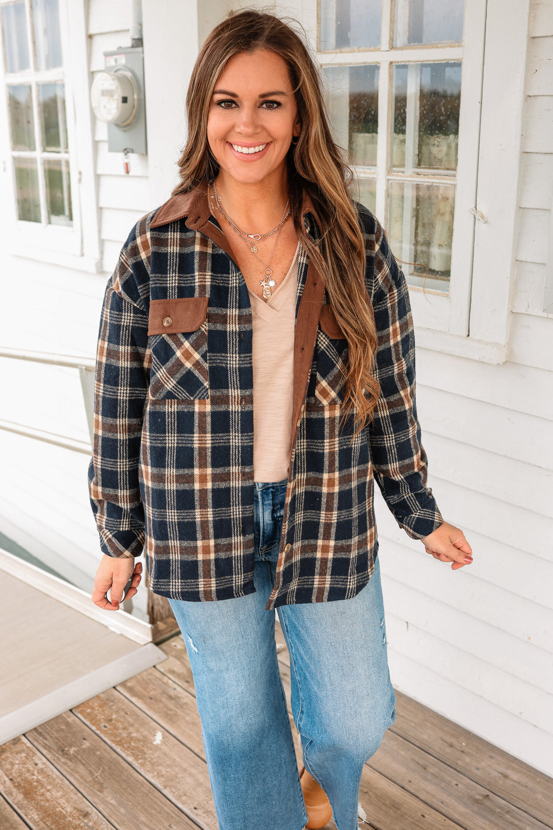 Jada Brushed Flannel Shacket - Navy