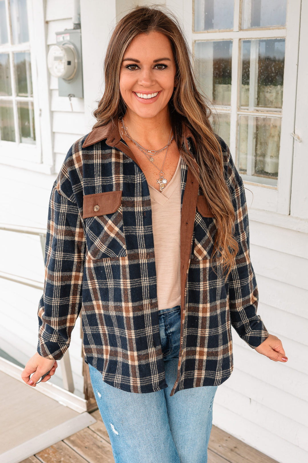Jada Brushed Flannel Shacket - Navy