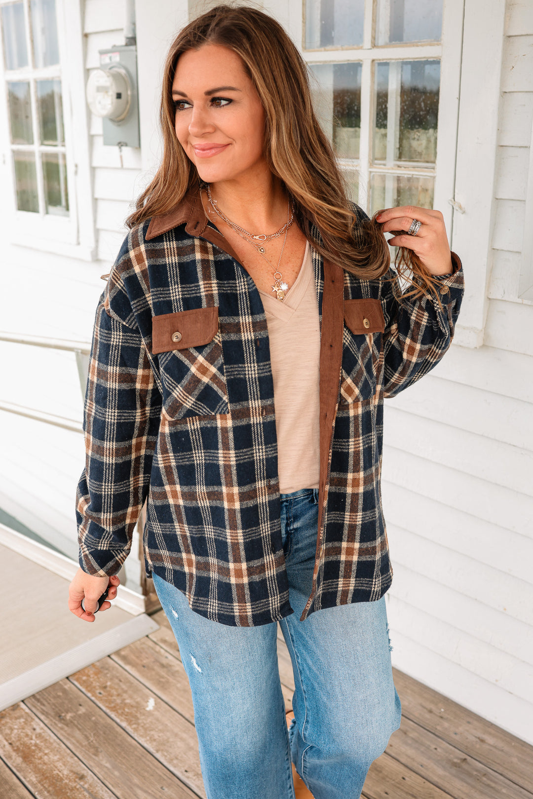 Jada Brushed Flannel Shacket - Navy