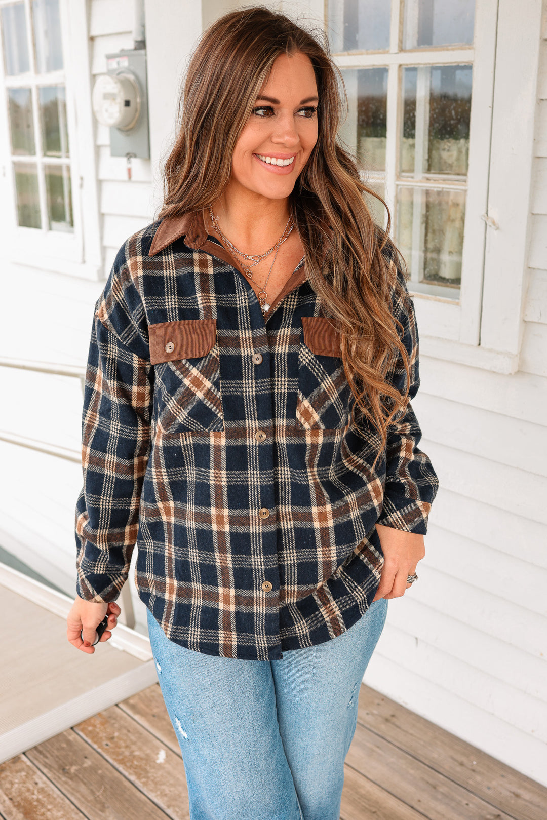 Jada Brushed Flannel Shacket - Navy