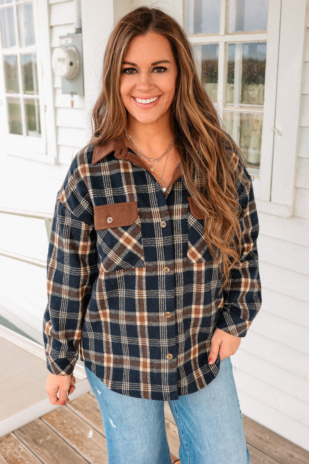 Jada Brushed Flannel Shacket - Navy