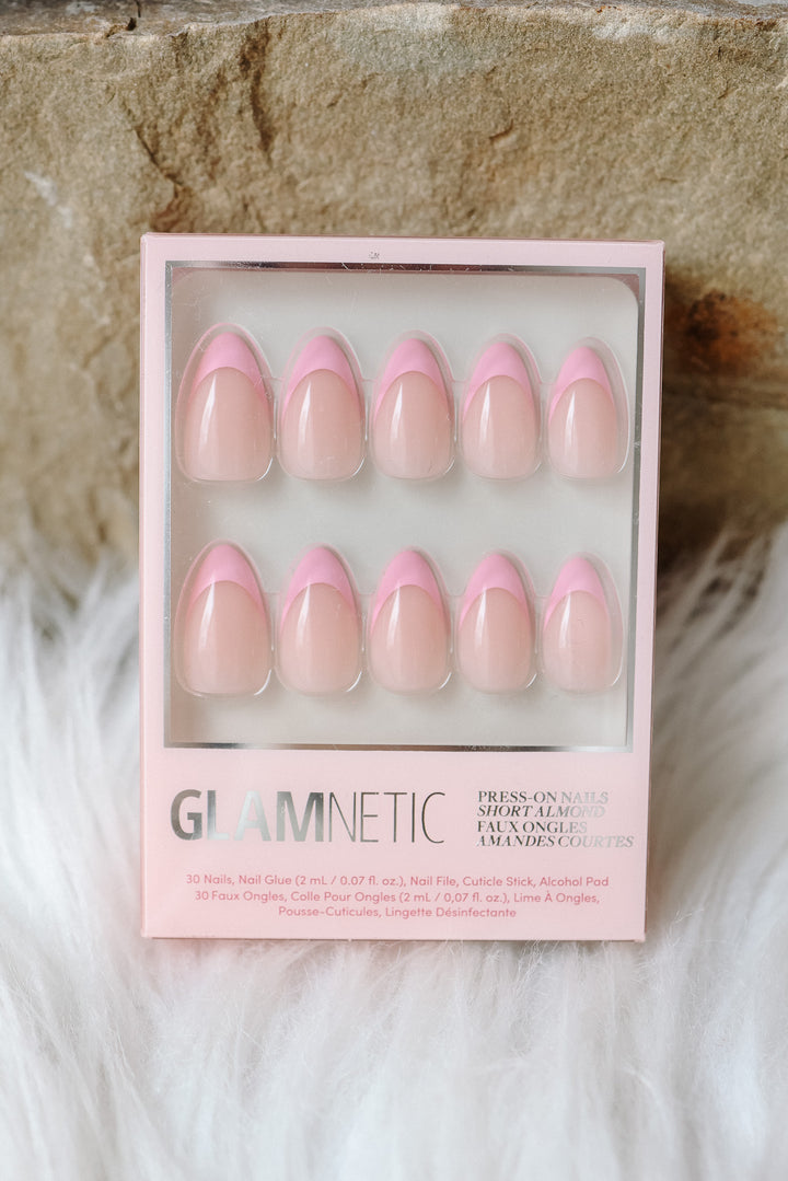 Pink Macaron Press-On Nails | Pink French Tip | Short Almond