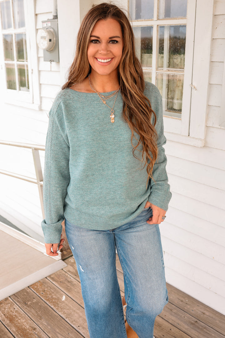 Gemma Boatneck Lace Detail Sweater - Sea Green