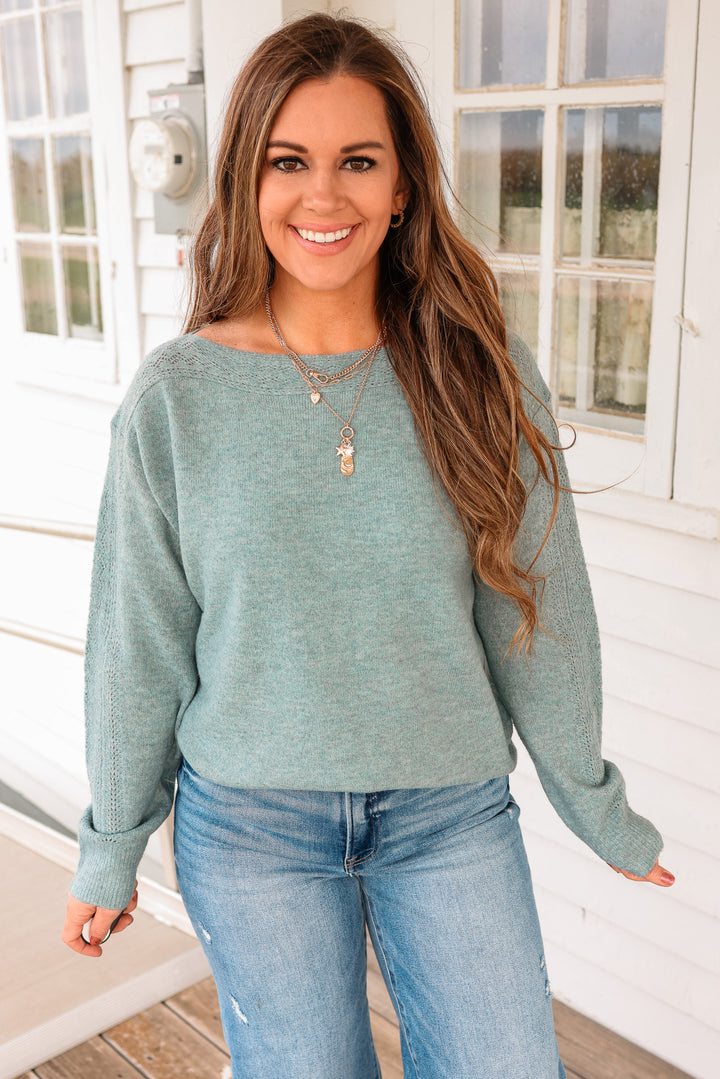Gemma Boatneck Lace Detail Sweater - Sea Green