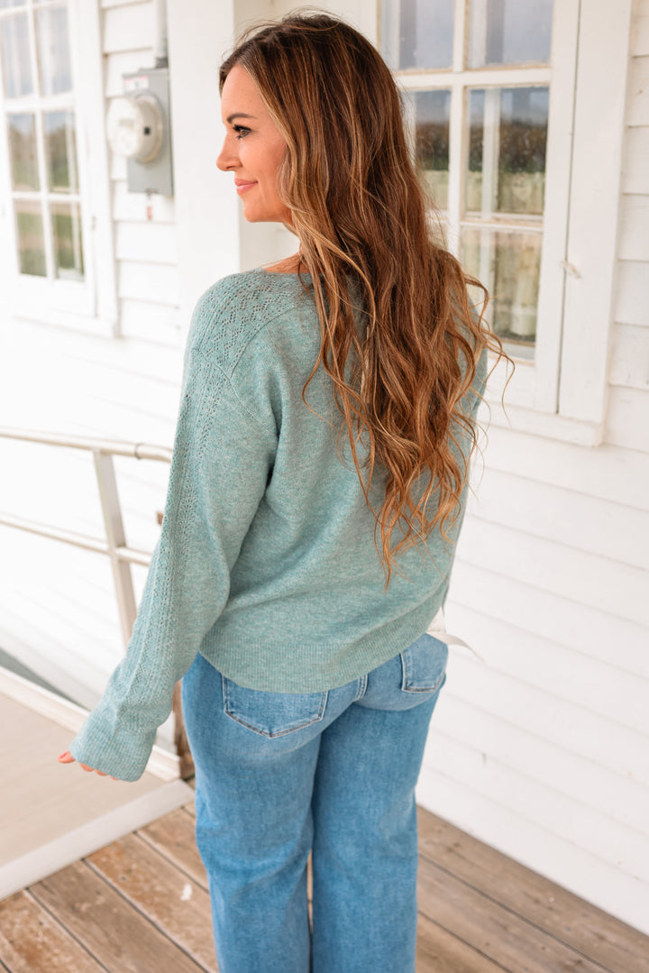 Gemma Boatneck Lace Detail Sweater - Sea Green