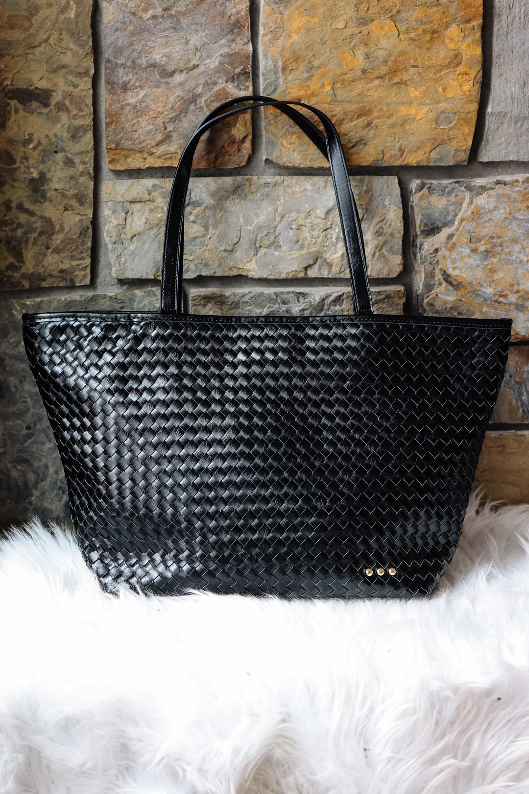 Woven Tiffany Organizer Tote Bag - Black
