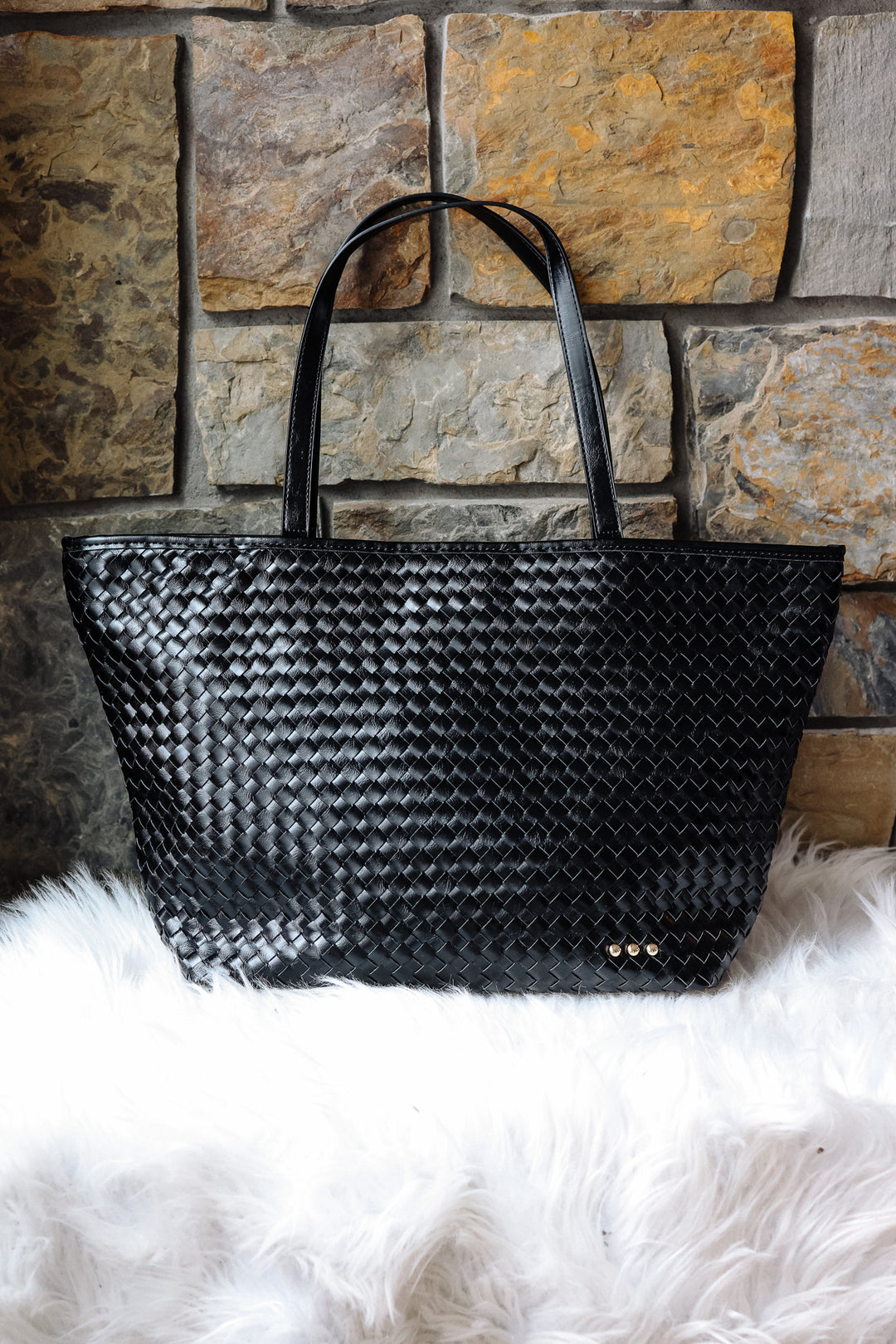 Woven Tiffany Organizer Tote Bag - Black