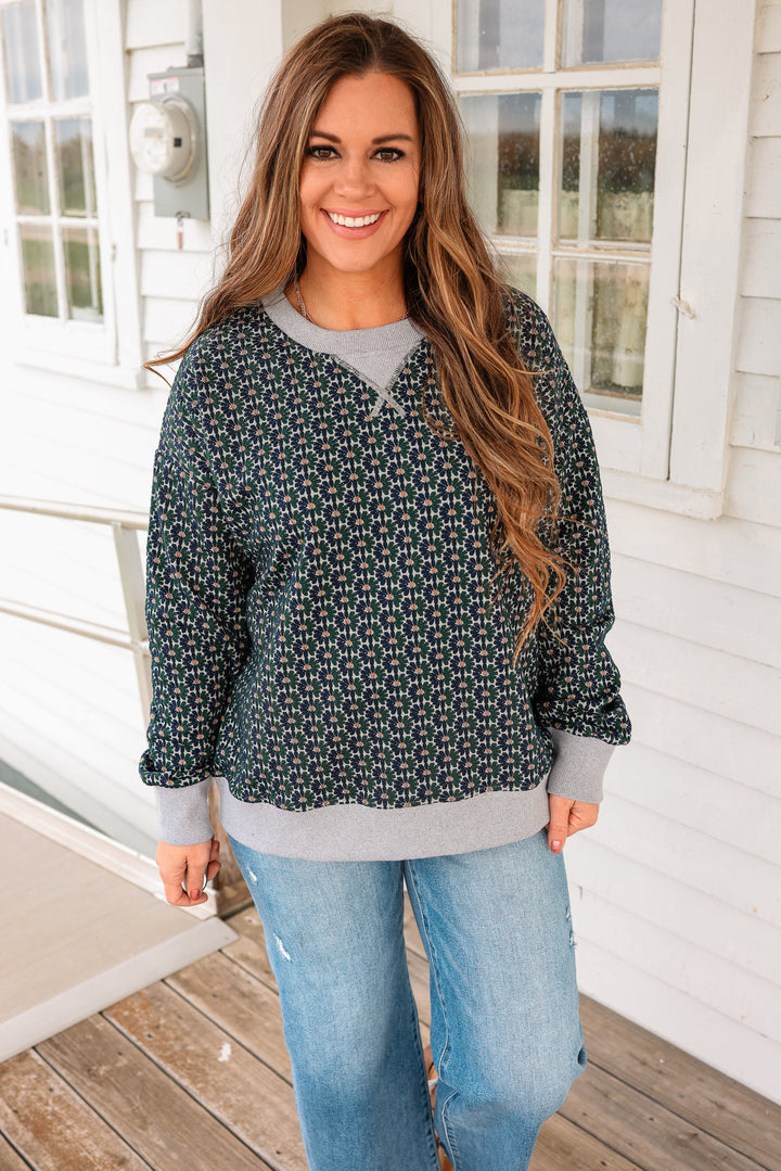 Harlow Floral Knit Pullover - Navy