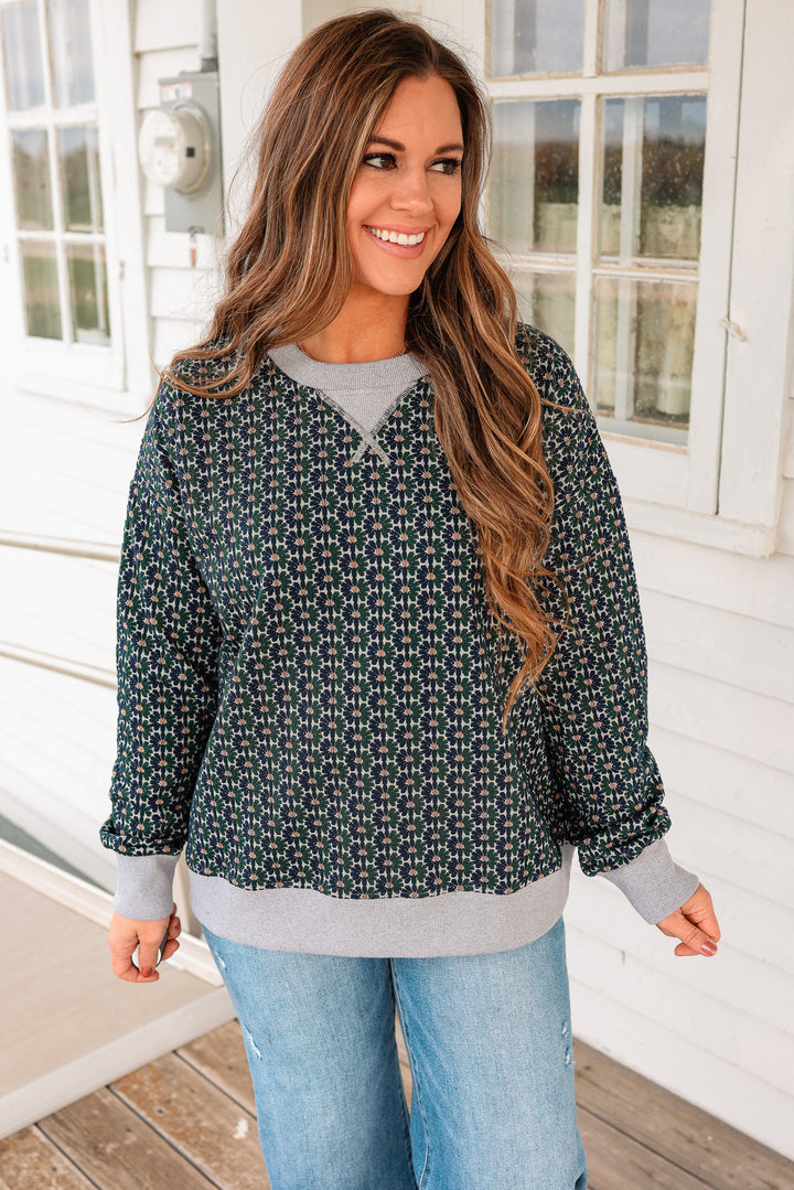 Harlow Floral Knit Pullover - Navy