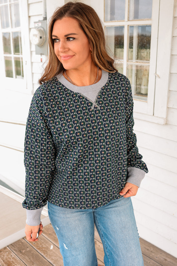 Harlow Floral Knit Pullover - Navy
