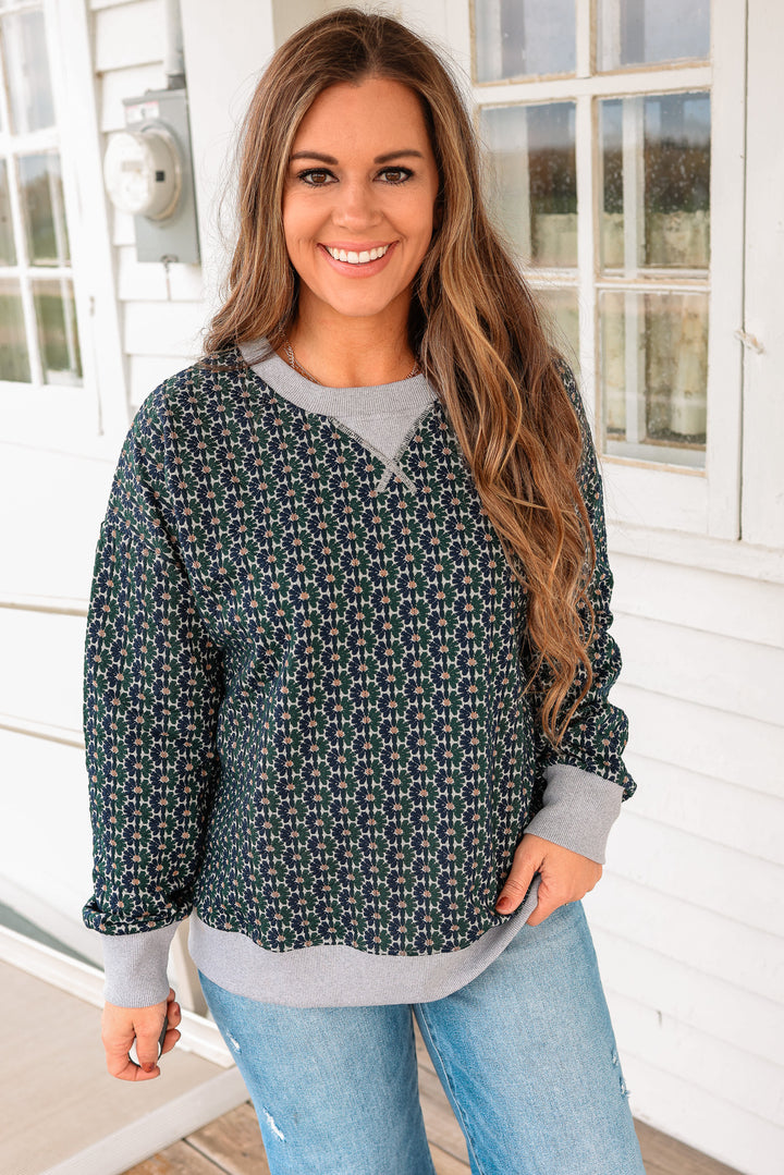 Harlow Floral Knit Pullover - Navy