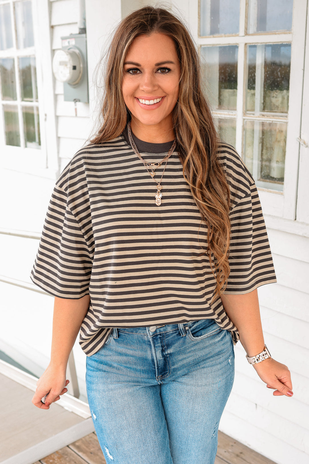 Latitude Striped Tee - Grey