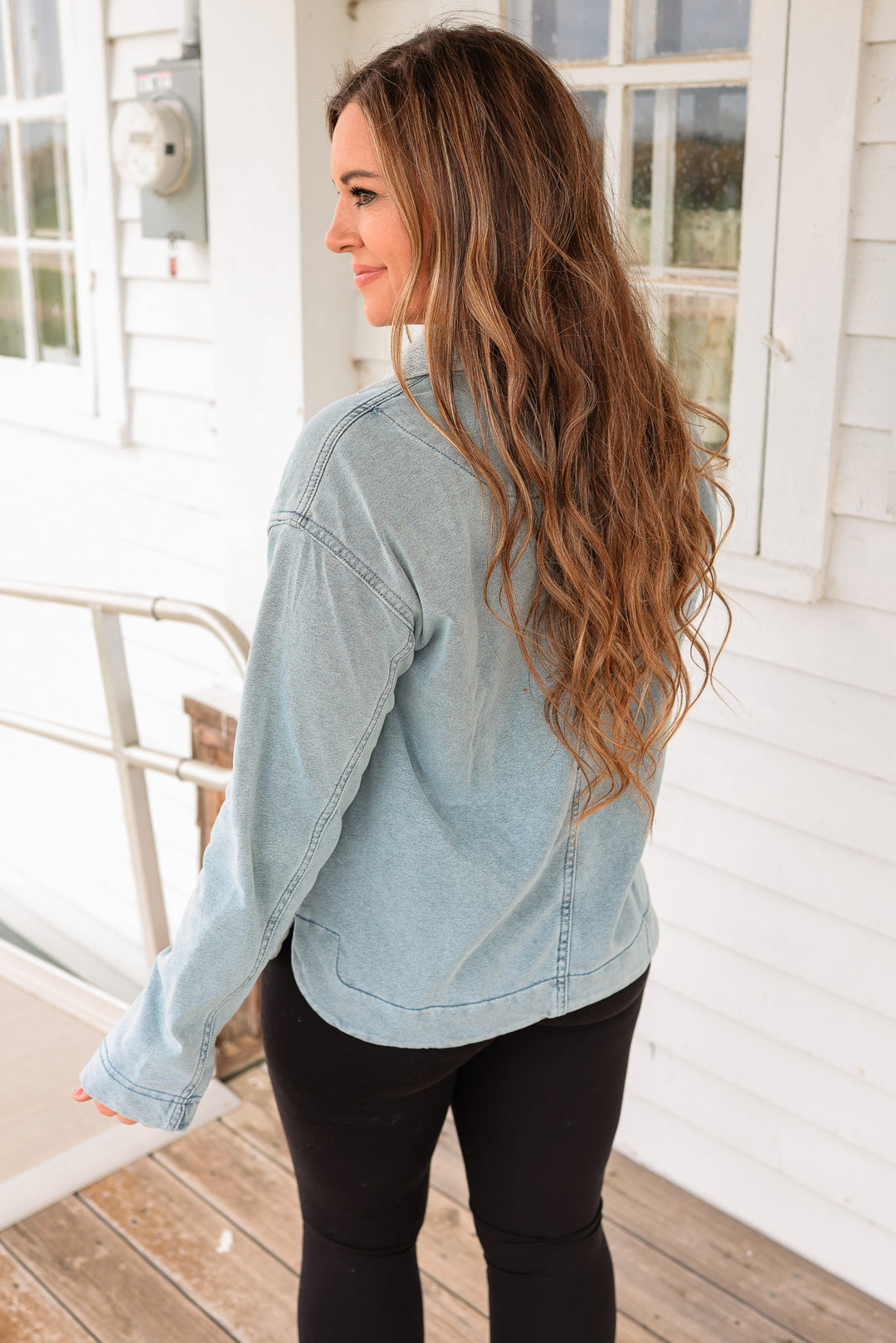 Shay Lace-Up Knit Denim Top