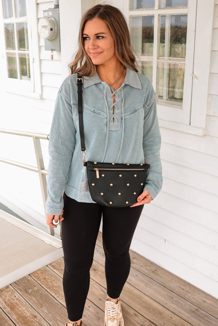 Chic Gold Studded Westlyn Bum Bag - Black