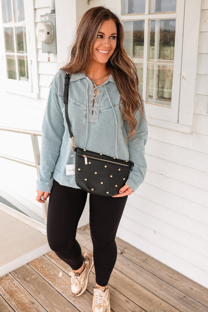 Chic Gold Studded Westlyn Bum Bag - Black