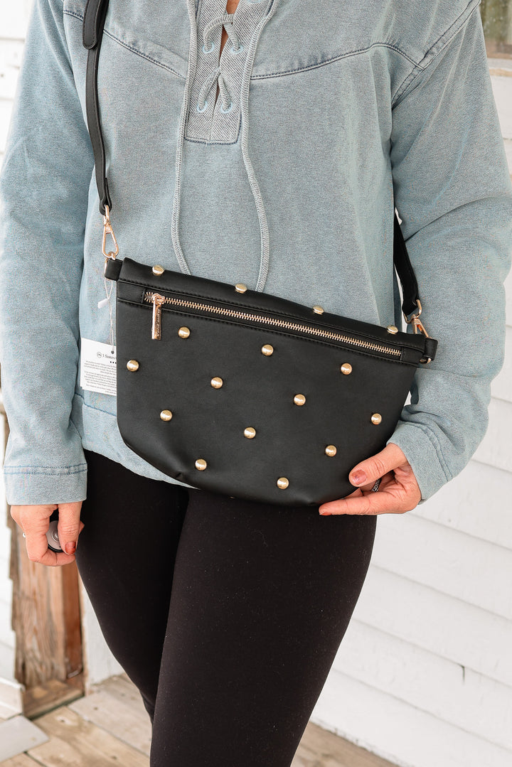 Chic Gold Studded Westlyn Bum Bag - Black