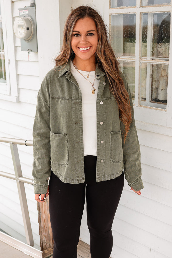 Eisley Washed Cotton Utility Jacket - Washed Olive
