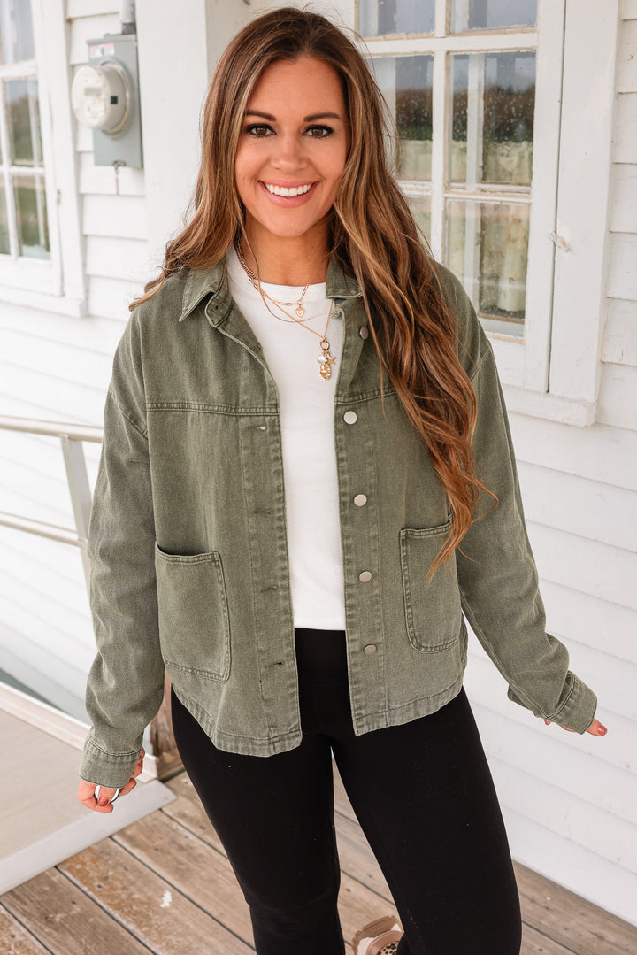 Eisley Washed Cotton Utility Jacket - Washed Olive