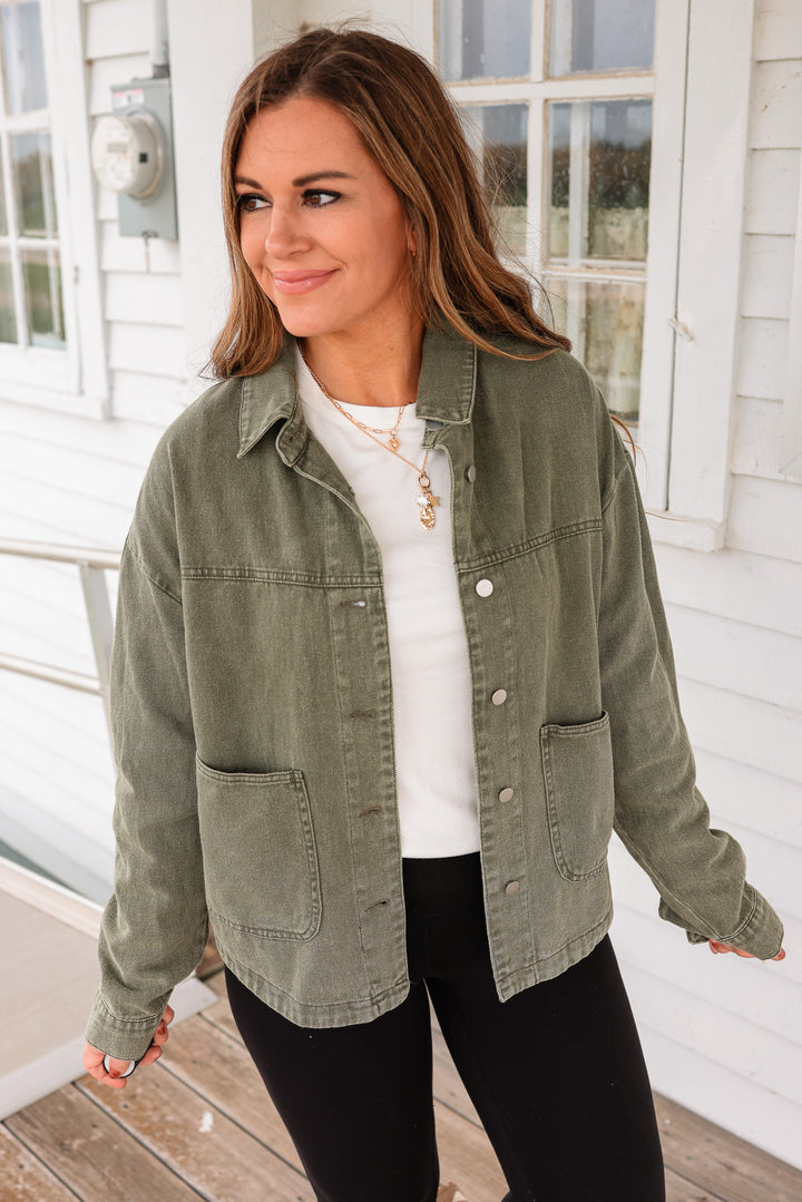Eisley Washed Cotton Utility Jacket - Washed Olive