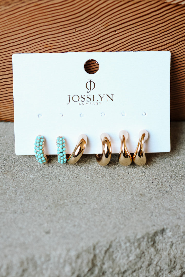 Mini Beaded Turquoise Hoop Trio Earring Set