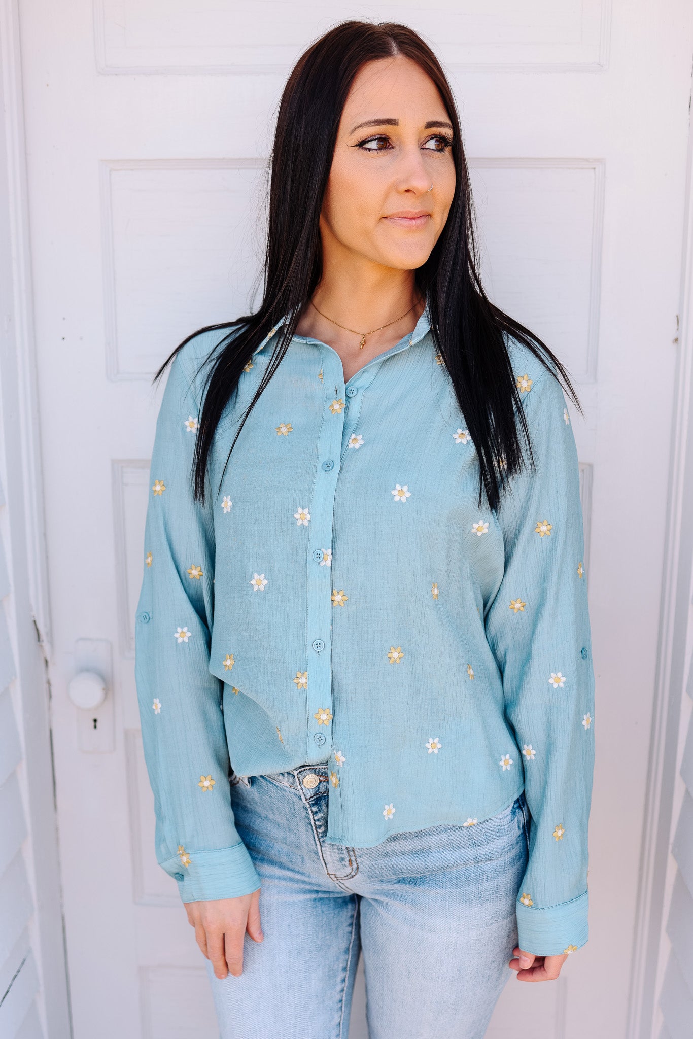 Cassie Daisy Embroidered Button Down