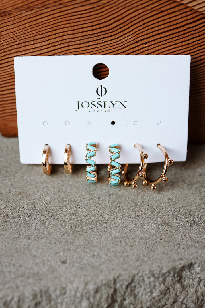 Zig Zag Turquoise Hoop Trio Earring Set
