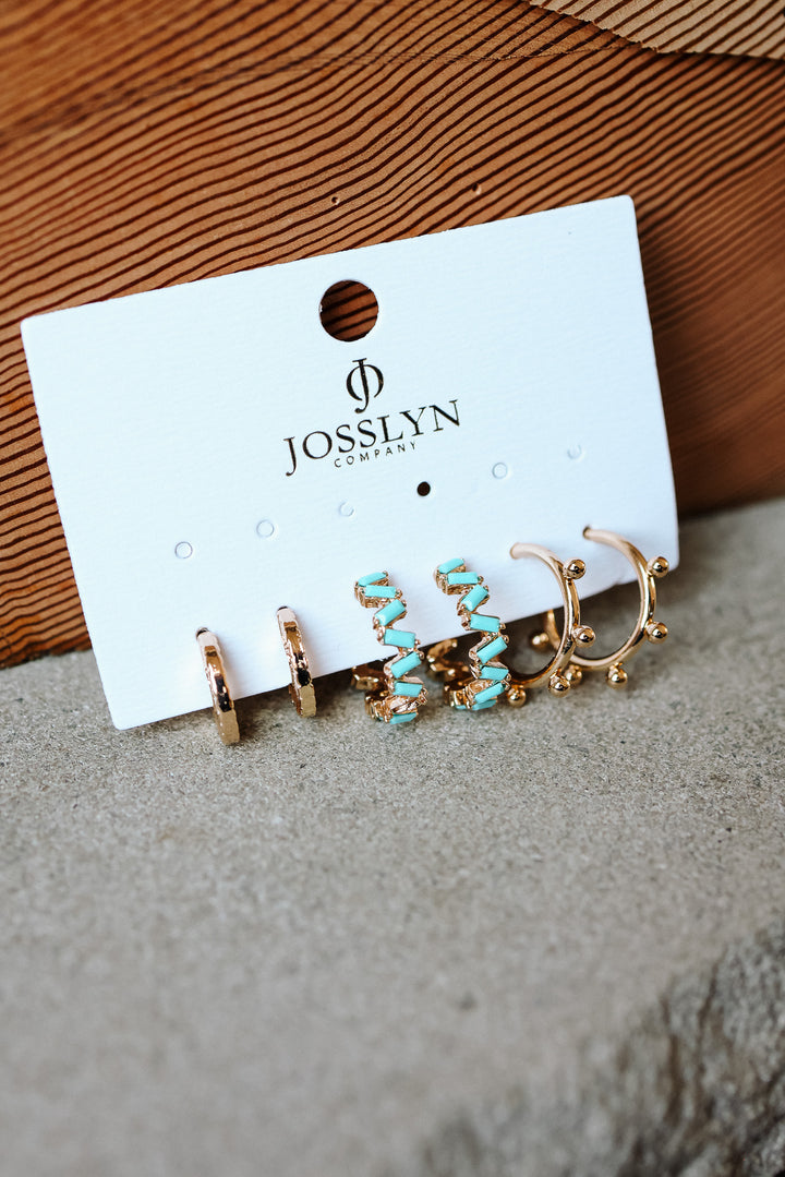 Zig Zag Turquoise Hoop Trio Earring Set