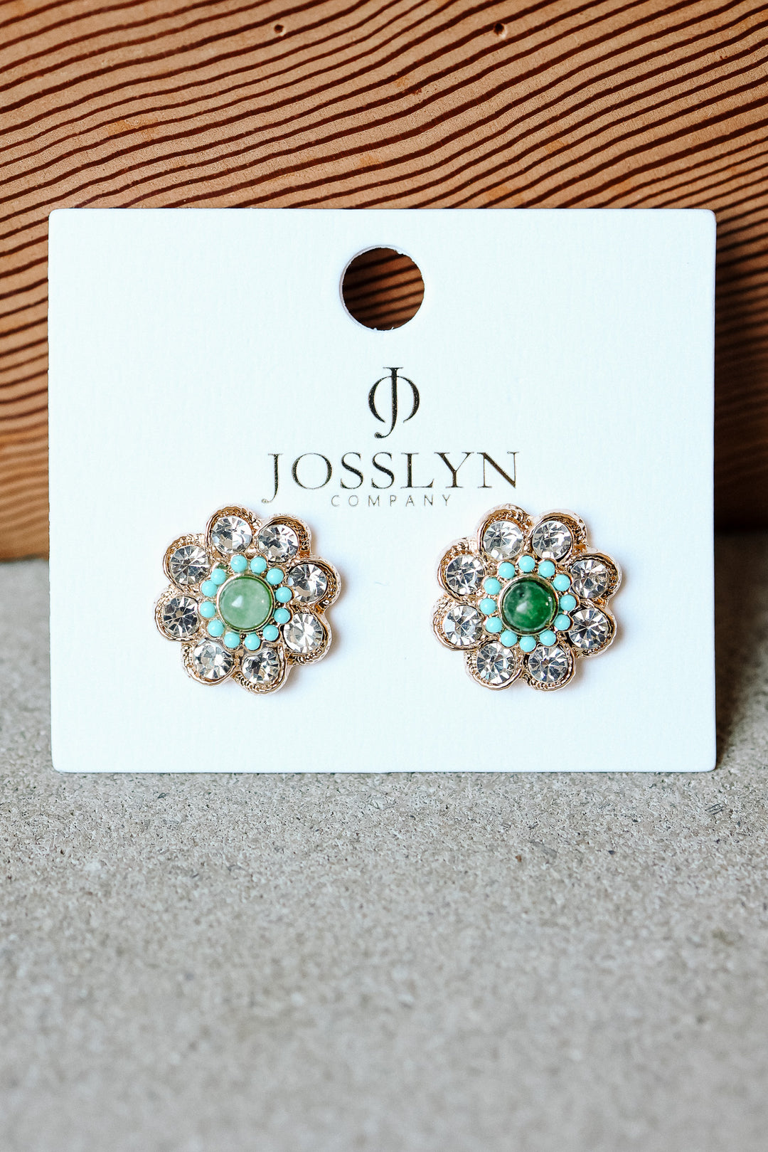 Turquoise & Crystal Flower Stud Earrings