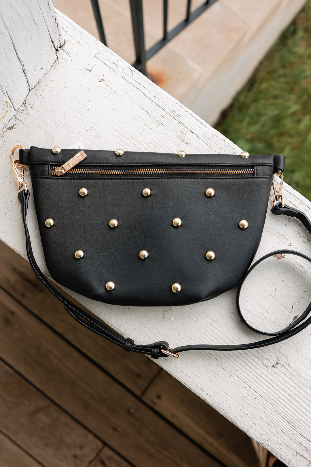Chic Gold Studded Westlyn Bum Bag - Black